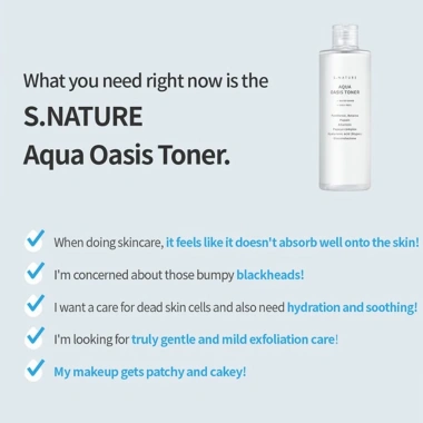 S.NATURE Aqua Oasis Toner 300ml + 210ml SET - Nước hoa hồng cấp ẩm dịu nhẹ, dùng hằng ngày, BoxPacking