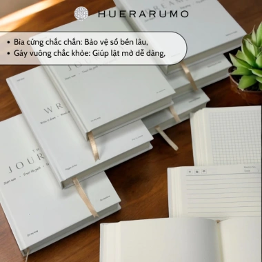 Sổ A5 bìa cứng 300TR HUERARUMO 100gsm, ruột caro kẻ ngang journal học tập 92.000