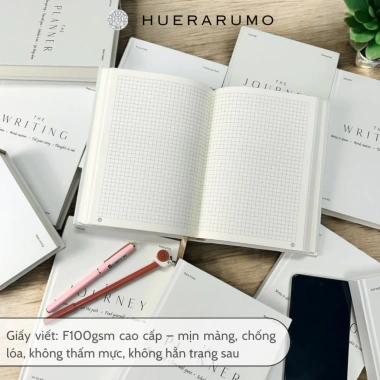 Sổ A5 bìa cứng 300TR HUERARUMO 100gsm, ruột caro kẻ ngang journal học tập 92.000