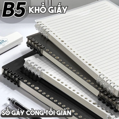Sổ Bìa Còng Basic A5 B5 120 Trang - Tháo rời, kẻ ngang, kẻ caro, bullet journal tiện lợi