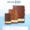Sổ bìa da Minh Châu 816-848, khuy bấm da vàng bò & cà phê, giấy 70g, giá 40.230₫