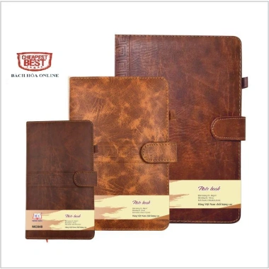 Sổ bìa da Minh Châu 816-848, khuy bấm da vàng bò & cà phê, giấy 70g, giá 40.230₫