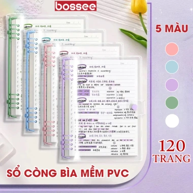 Sổ còng 8 chấu sắt + Sticker binder journal, giấy kẻ ngang caro 120 trang, chống lóa 18.000