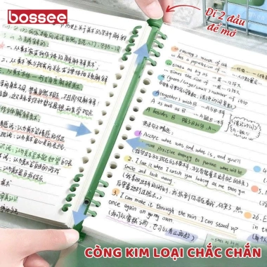 Sổ còng 8 chấu sắt + Sticker binder journal, giấy kẻ ngang caro 120 trang, chống lóa 18.000