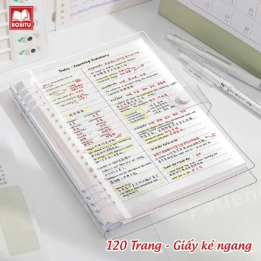 Sổ còng 8 chấu sắt + Sticker binder journal, giấy kẻ ngang caro 120 trang, chống lóa 18.000