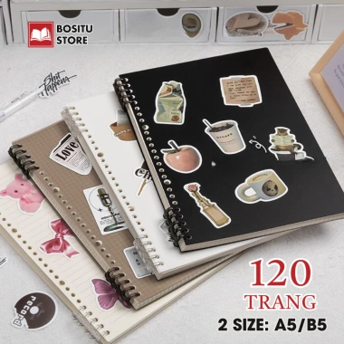 Sổ Còng A5 B5 120 trang bìa trơn tối giản - Bullet Journal nhẹ, giấy chống lóa, tặng sticker DIY - Giá chỉ 15.000đ 2