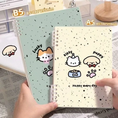 Sổ còng A5/B5 Kitty Puppy 120 trang 80gsm Không đau tay, thay giấy kẻ ngang, 29.000₫