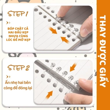 Sổ còng A5/B5 Kitty Puppy sổ ghi chép 120 trang giấy kẻ ngang 80gsm M.Y Khuyết còng không đau tay, giá 29.000đ 4