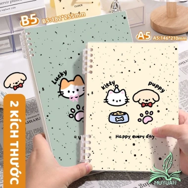 Sổ còng A5/B5 Kitty Puppy sổ ghi chép 120 trang giấy kẻ ngang 80gsm M.Y Khuyết còng không đau tay, giá 29.000đ 7