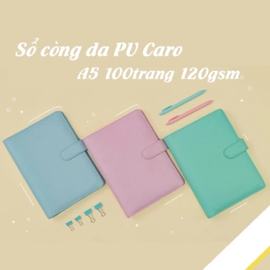 Sổ còng bìa da PU Caro A5 5x5 100 trang Klong MS992 journal pastel dễ refill 2