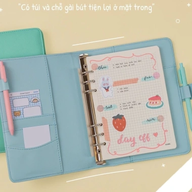 Sổ còng bìa da PU Caro A5 5x5 100 trang Klong MS992 journal pastel dễ refill 3