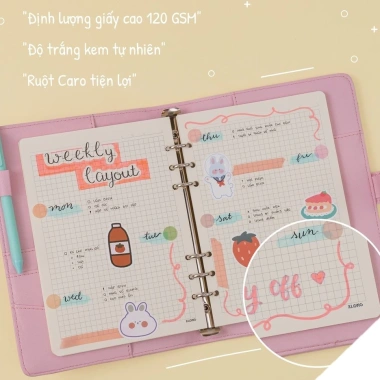 Sổ còng bìa da PU Caro A5 5x5 100 trang Klong MS992 journal pastel dễ refill 4