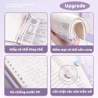 Sổ Còng Bìa Mềm Trong Suốt A5-B5 Còng Không Đau, Kẻ Ngang/Caro, Chỉ 18.000 VND 5