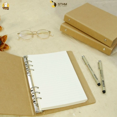 Sổ còng bìa nâu A5 6 lỗ + 100 tờ giấy kraft lined Bullet Journal Giá 40.000 VNĐ 3