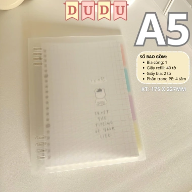 Sổ còng DUDU A5 B5 4-9-6-20 còng nhựa - Binder bìa cứng, làm Sổ Tay, Sổ Ghi Chép, Giá 39.000₫