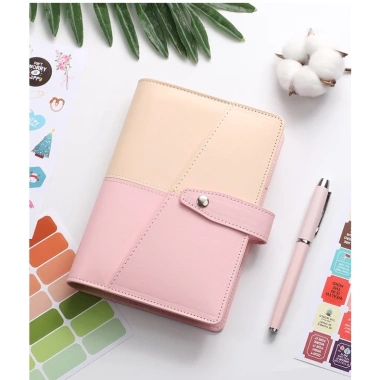 Sổ Còng Đựng Tiền Lập Kế Hoạch Chi Tiêu Da PU Khóa Bấm 6 Còng và 12 Túi Zip Giảm 115k