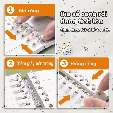Sổ còng giấy kẻ ngang A5 B5 120 trang - Thay bìa & lõi, mở còng nhanh, vở học sinh