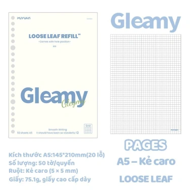 Sổ còng Gleamy Ruột giấy refill A5 B5 20 26 caro kẻ ngang, chống loá giá29.000₫ 9