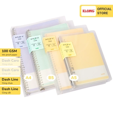 Sổ còng KLONG 100GSM Dash Caro Đường nét tinh tế, đa kích thước A5 B5 A4, giá ưu đãi 59.000₫ (giảm từ 72.570₫) 3