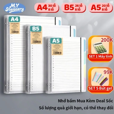 Sổ Còng M.Y A5-B5-A4 Binder kèm tab phân trang, full set 120 trang 80g, giấy refill 8 lỗ và quà - chỉ 19.000₫