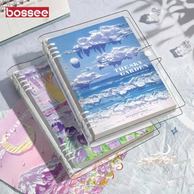 Sổ còng sắt A5/B5 hoạ tiết tranh sơn dầu, thay giấy nhanh, 120 trang bullet journal kẻ ngang caro Bossee 2