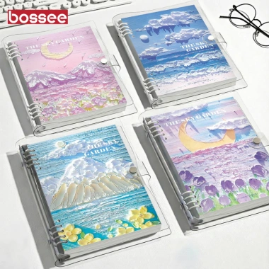 Sổ còng sắt A5/B5 hoạ tiết tranh sơn dầu, thay giấy nhanh, 120 trang bullet journal kẻ ngang caro Bossee 3