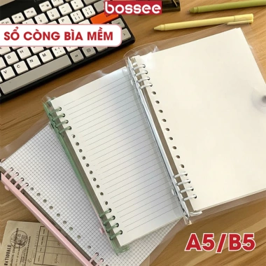 Sổ còng sắt A5/B5 hoạ tiết tranh sơn dầu, thay giấy nhanh, 120 trang bullet journal kẻ ngang caro Bossee 6