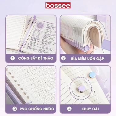Sổ còng sắt A5/B5 hoạ tiết tranh sơn dầu, thay giấy nhanh, 120 trang bullet journal kẻ ngang caro Bossee 7