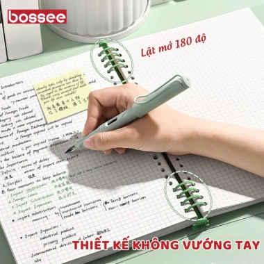 Sổ còng sắt A5/B5 hoạ tiết tranh sơn dầu, thay giấy nhanh, 120 trang bullet journal kẻ ngang caro Bossee 8