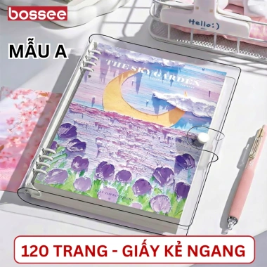 Sổ còng sắt A5/B5 hoạ tiết tranh sơn dầu, thay giấy nhanh, 120 trang bullet journal kẻ ngang caro Bossee 10