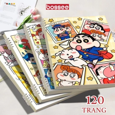 Sổ còng Shin-chan A5 B5 120 trang bìa nhựa dẻo giấy kẻ ngang caro Bossee 15.000đ