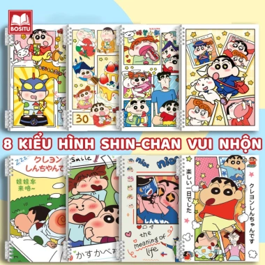 Sổ còng Shin-chan A5 B5 120 trang bìa nhựa dẻo giấy kẻ ngang caro Bossee 15.000đ