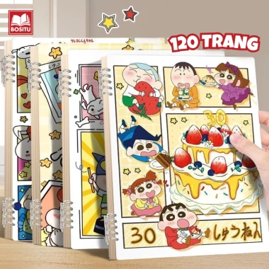 Sổ còng Shin-chan A5 B5 120 trang bìa nhựa dẻo giấy kẻ ngang caro Bossee 15.000đ