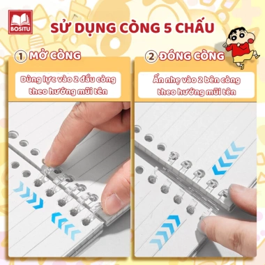 Sổ còng Shin-chan A5 B5 120 trang bìa nhựa dẻo giấy kẻ ngang caro Bossee 15.000đ