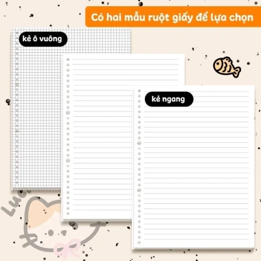 Sổ còng thay giấy B5 120 trang kẻ ngang caro, khuyết còng, bìa nhựa trong suốt - planner, học sinh 32.560 VNĐ 5 Sổ còng thay giấy B5 120 trang kẻ ngang caro, khuyết còng, bìa nhựa trong suốt - planner, học sinh 32.560 VNĐ 5