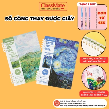 Sổ Còng Van Gogh 100GSM - Nhựa Không Gãy, Không Gỉ, Giấy Refill Kẻ Ngang/Caro/Chấm