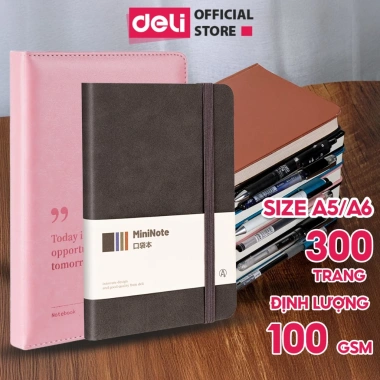 Sổ Da A5-A7 Deli sổ tay bìa da kẻ ngang 300 trang giấy dày chống nước - Quà tặng sang trọng 39.000₫