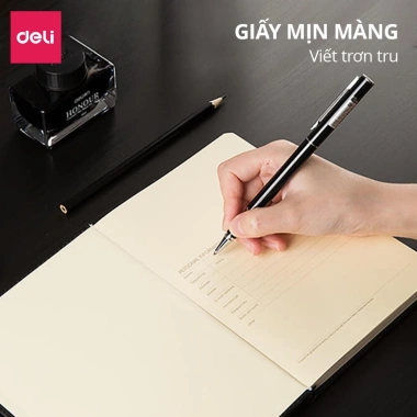 Sổ Da Deli 25K A5 Cao Cấp 192 Trang Kẻ Ngang Chống Lóa 70gsm Quà Tặng Văn Phòng