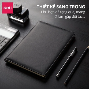 Sổ Da Deli 25K A5 Cao Cấp 192 Trang Kẻ Ngang Chống Lóa 70gsm Quà Tặng Văn Phòng