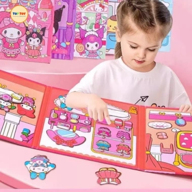 Sổ dán tính 3D Kuromi và Melody 18cm Đồ chơi nam châm thay trang phục cho bé