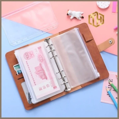 Sổ ghi chú kế hoạch chi tiêu da PU lộn A6 - 6 còng 12 túi zip, tiết kiệm tiền, giảm còn 99.000 VND 7