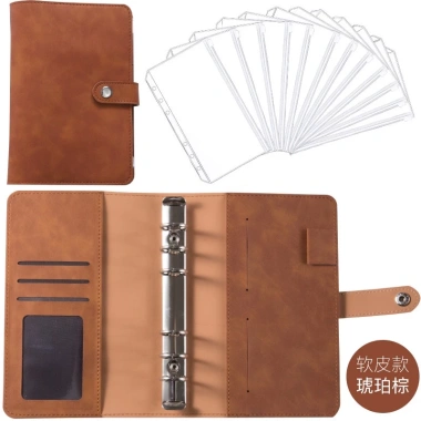 Sổ ghi chú kế hoạch chi tiêu da PU lộn A6 - 6 còng 12 túi zip, tiết kiệm tiền, giảm còn 99.000 VND 9