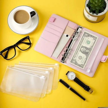 Sổ Ghi Chú Lập Kế Hoạch Chi Tiêu Bìa Da PU, Khóa Nam Châm, 6 Còng 12 Túi Zip A6 - 89.000đ 3