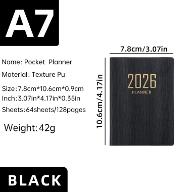 Sổ Kế Hoạch 2.026 A7 Bỏ Túi Planner Mini 128 Trang Bìa Da PU Lịch Tuần Ghi Chú Cá Nhân Giá 20.000 VND