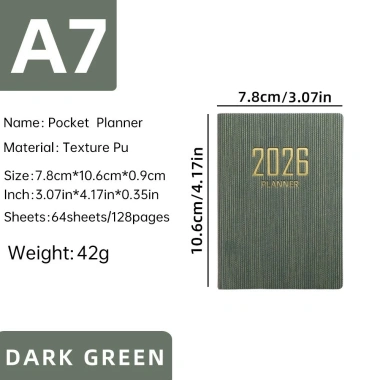 Sổ Kế Hoạch 2.026 A7 Bỏ Túi Planner Mini 128 Trang Bìa Da PU Lịch Tuần Ghi Chú Cá Nhân Giá 20.000 VND