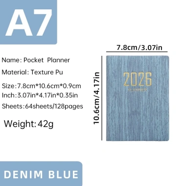 Sổ Kế Hoạch 2.026 A7 Bỏ Túi Planner Mini 128 Trang Bìa Da PU Lịch Tuần Ghi Chú Cá Nhân Giá 20.000 VND