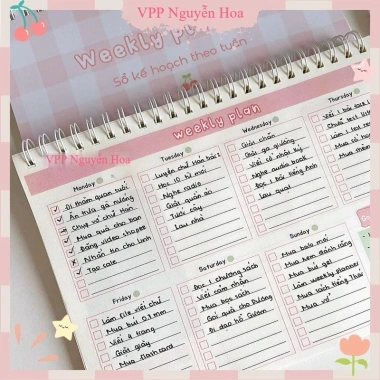Sổ kế hoạch tuần A5 120 trang tone hồng xinh xắn - Weekly Planner giảm giá 35.000₫
