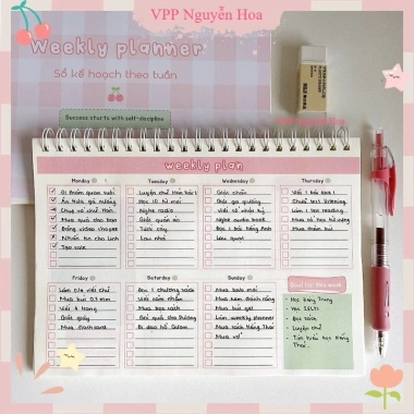 Sổ kế hoạch tuần A5 120 trang tone hồng xinh xắn - Weekly Planner giảm giá 35.000₫