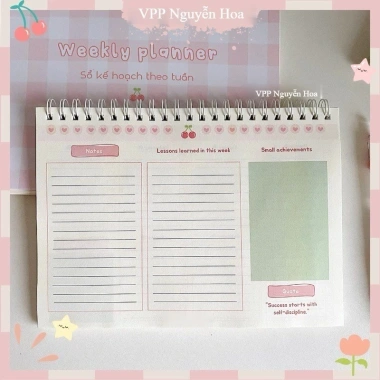 Sổ kế hoạch tuần A5 120 trang tone hồng xinh xắn - Weekly Planner giảm giá 35.000₫