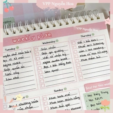 Sổ kế hoạch tuần A5 120 trang tone hồng xinh xắn - Weekly Planner giảm giá 35.000₫